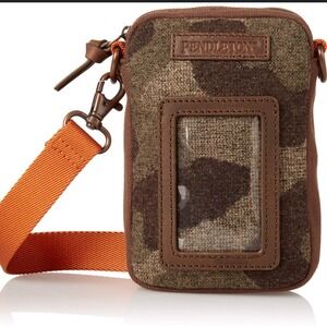 Pendleton Camo Canvas ID Window Phone Holder Crossbody Bag Orange Strap Men's